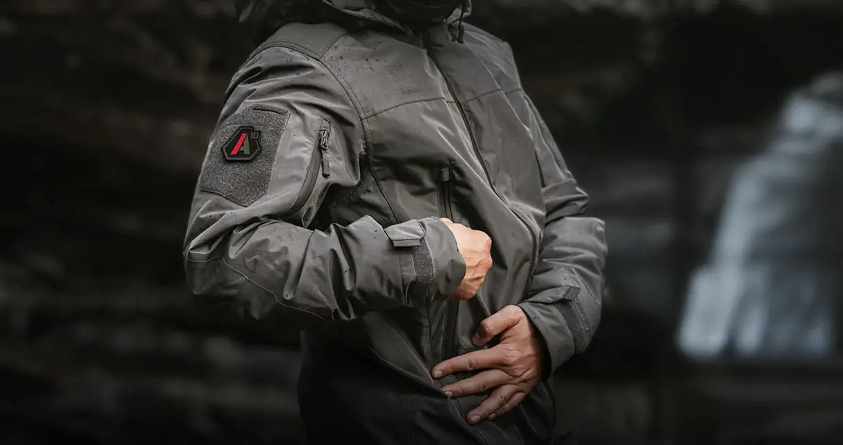 A10 Equipment tactical jacket in the rain